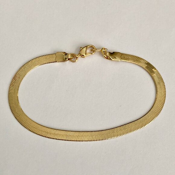 Vintage Gold Plated Flat Herringbone Bracelet 7-1/4" 14Kt Hamilton Yellow Gold - Picture 9 of 12
